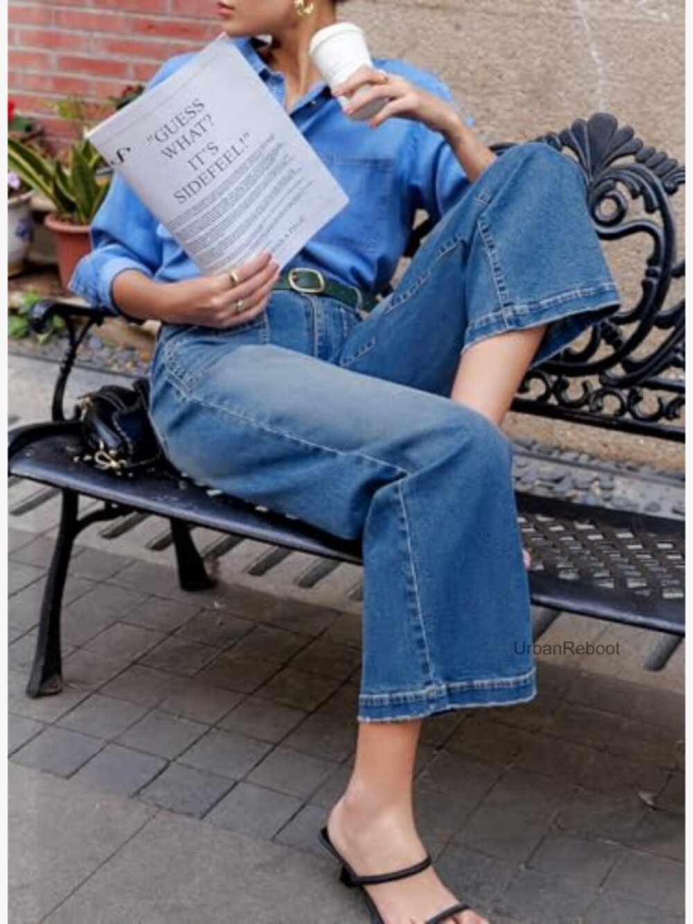 High Waisted Wide Leg Stretchy Jeans Straight Leg Ankle Denim Pants - Picture 6 of 7